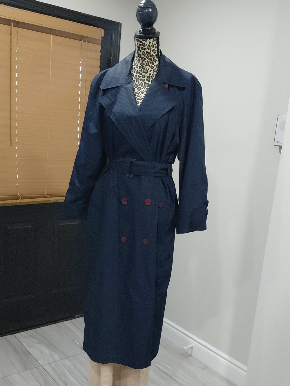 Navy Long-Sleeve Trench Dress with Belt